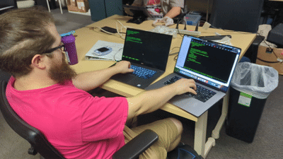 Scott hacking during Indie Work Night